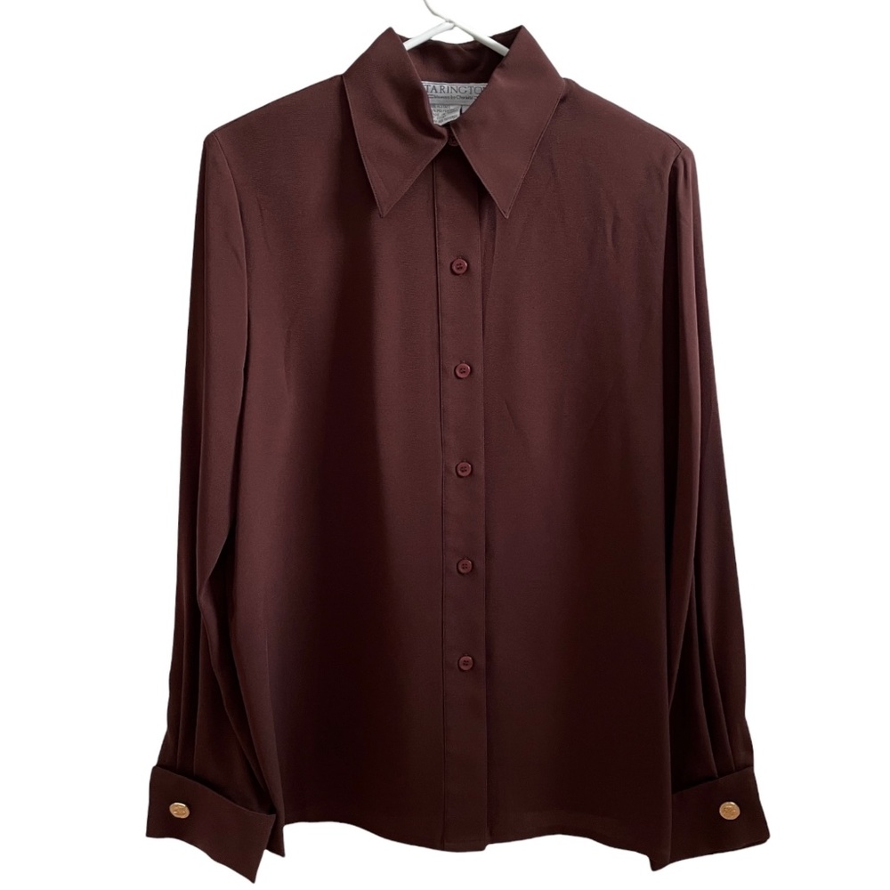 WOMENS DRESS BLOUSE STARINGTON by CHARLOTTE SIZE 8 DARK BROWN SHIRT BUTTON DOWN